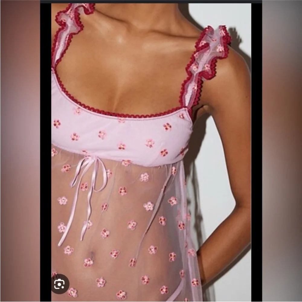 Urban Outfitters Lazy Daisy Sheer‎ Lingerie Tank Pink mini Dress Flowers Small